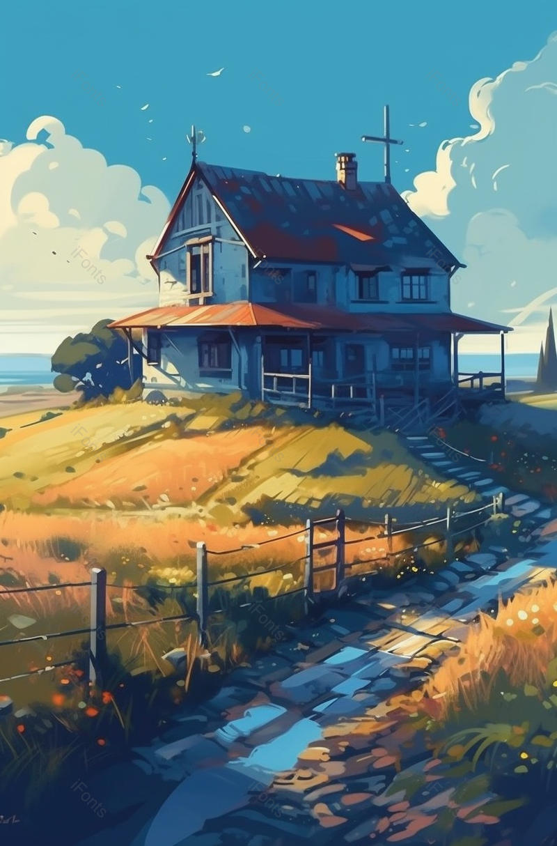 田园风光户外群山中的房子,插画/手绘图,插画/手绘图库,插画/手绘图下载,插画/手绘